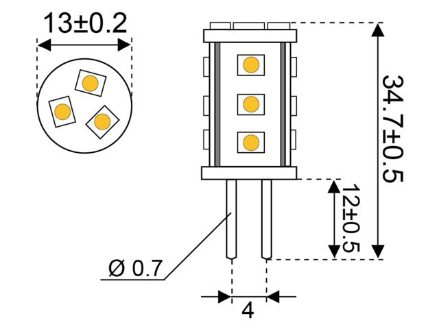 Talamex, LED Pære15 8-30V G4 Dæmpbar LED-lampe 3000K 90 lumen (1 stk)