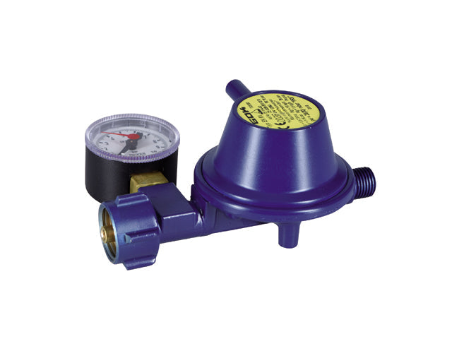 NauticPro.dk | Talamex, Regulator 1,5 kg/t 30 mBar med manometer, DIN EN 12864 Annex M, Korrosionsbestandig, 1/2" venstre indvendigt gevind, 1/4" venstre udvendigt gevind