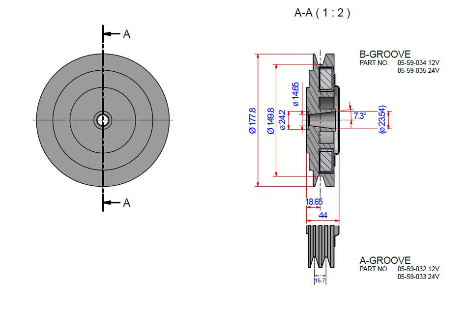 Albinus, Elektromagnetisk kobling, 12V 1xB 7" remskive, 1 stk