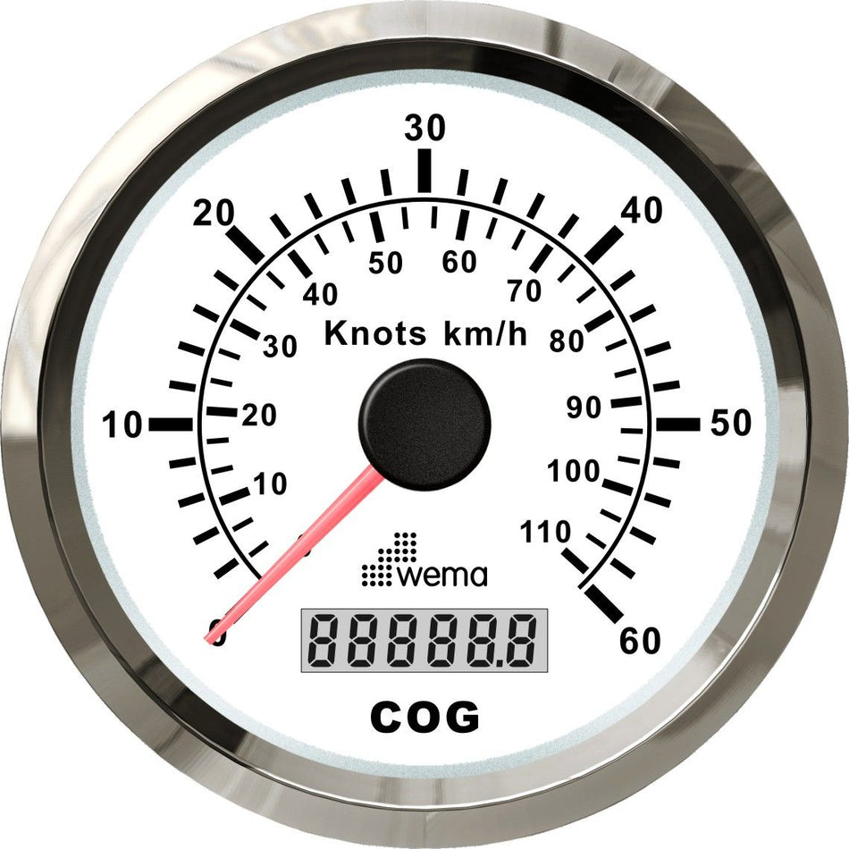 Wema, Silverline GPS speedometer 60 knob hvid, Ø 96 mm