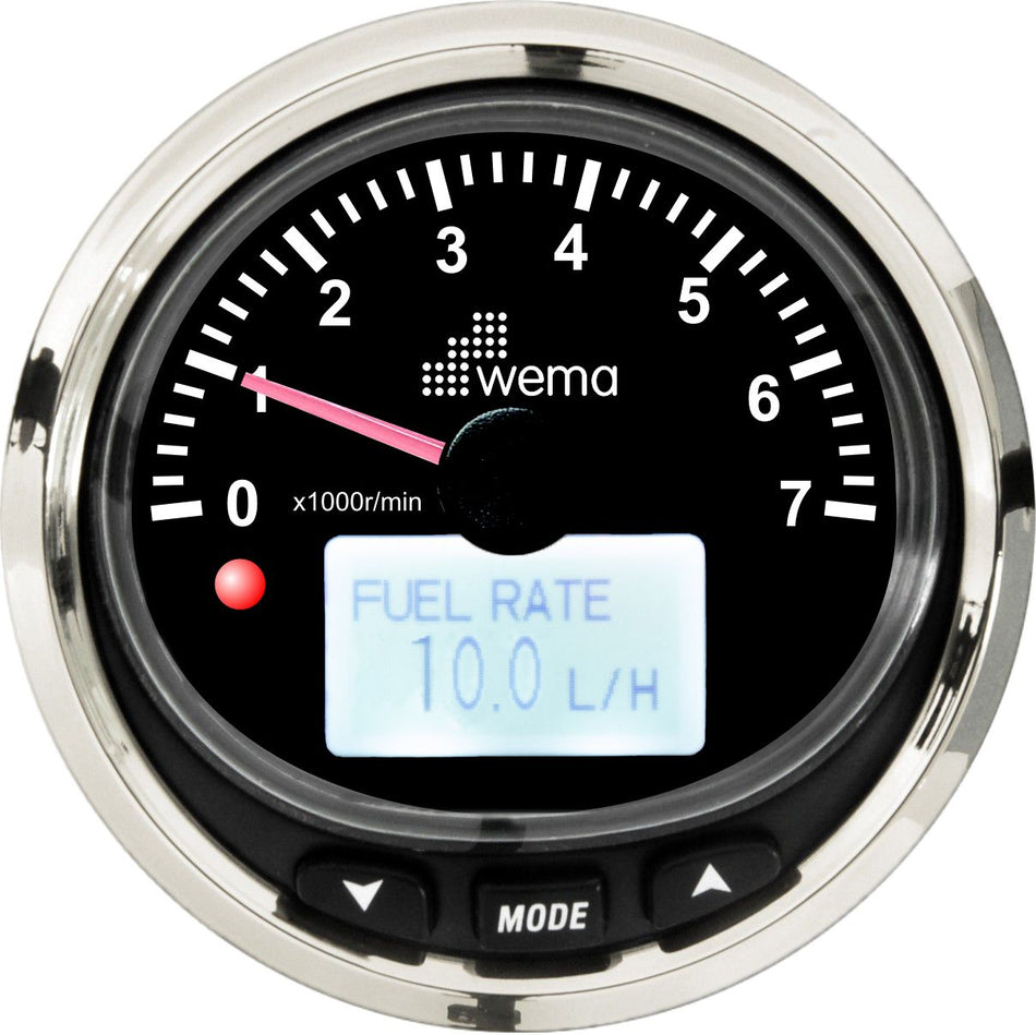 Wema, Omdrejningstæller 7000 o/min NMEA2000, IP67, Ø 97/85 mm, Sort
