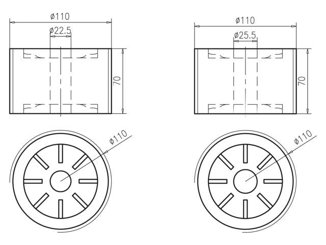 Talamex, Siderulle PU Ø110mm L70mm Aksel Ø25,5mm