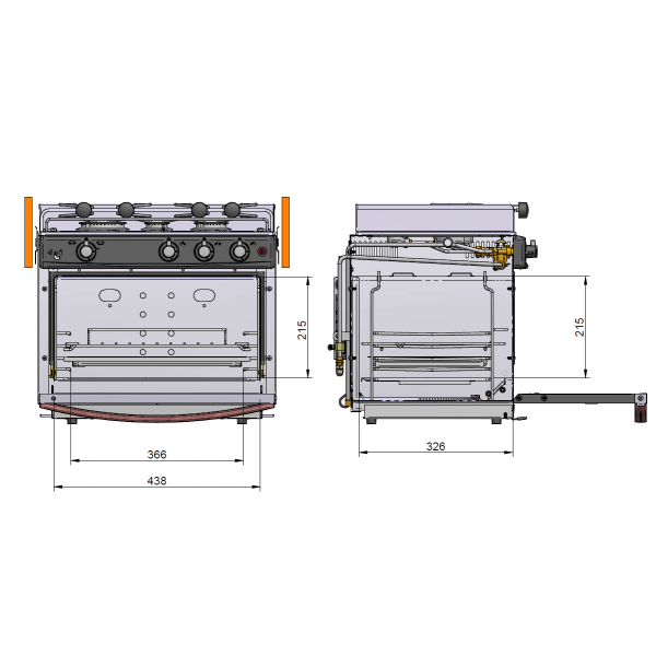 Eno, Komfur med 2 brændere og ovn 25 liter, 1,75 kW - 2,5 kW, 1,8 kW, 30 mBar
