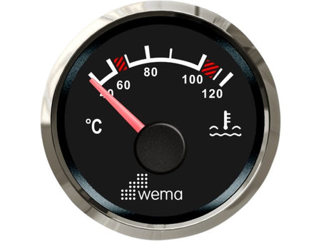 NauticPro.dk | Wema, Vandtemperatur-måler NMEA2000 Silverline, Ø 56 mm, Ø 52 mm, IP67, rustfrit stål, ægte glaslinse, anti-dug glas, rødt instrumentlys