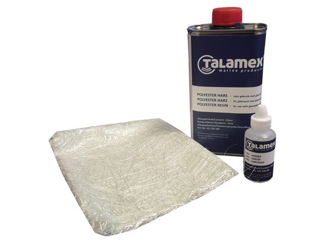 NauticPro.dk | Talamex, Polyester Reparationssæt, 250g Harpiks, 20ml MEK-Hærdemiddel, 0,5 m² Glasfiber