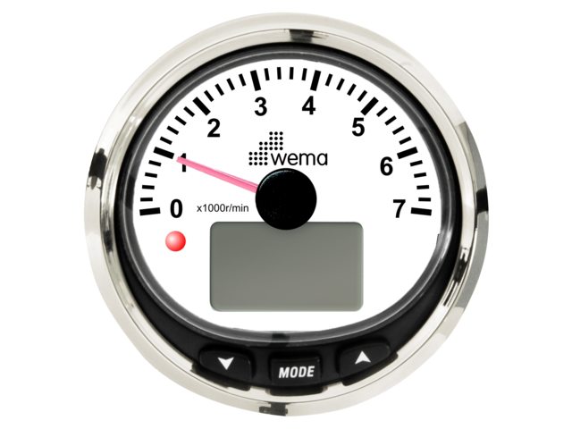 NauticPro.dk | Wema, Omdrejningstæller 7000 rpm NMEA2000 Silverline, IP67, Ø 97 mm, Anti-dug glas, UV- og saltvandsbestandig, Rød baggrundslys