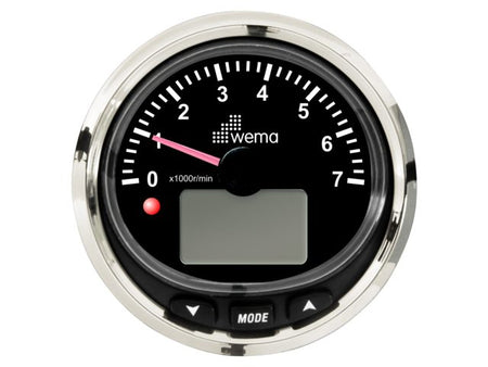 NauticPro.dk | Wema, Omdrejningstæller 7000 rpm NMEA2000 Silverline, IP67, Rustfri stålramme, Anti-dug glas, UV-saltvandsbestandig, Trim/Tilt, Brændstofforbrug og niveau, 589081