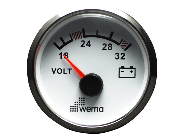 NauticPro.dk | Wema, Silverline IPVR-24 Voltmeter, Hvid, Ø 58 mm, IP67, LED baggrundsbelysning, 1 stk