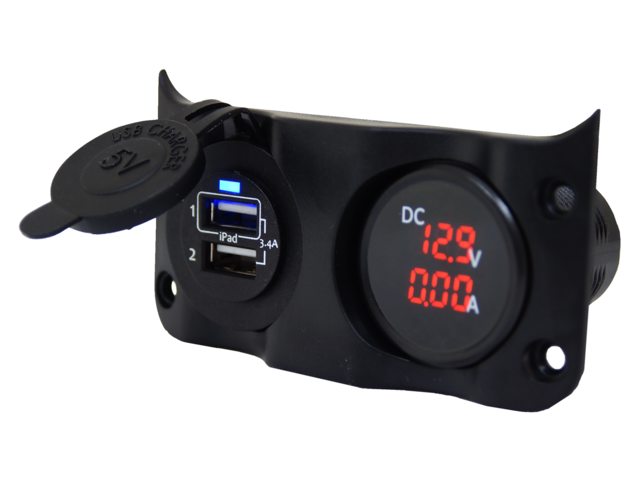 NauticPro.dk | Talamex, Tillægspanel med Dobbelt USB og Digital Volt-/Amperemeter, 100 x 54 mm, 1 stk