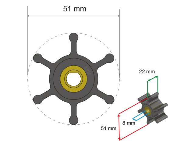 NauticPro.dk | Albinus, Premium Ballastimpeller PN 06-04-036, Reversibel Strømningsretning, Salt- og Ferskvandsresistent, ISO8846, MC19 Impeller, PTFE Tætning, CE-mærket 94/25/ECC