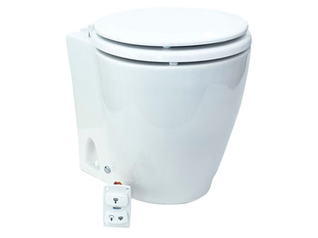 NauticPro.dk | Albinus, Design Marint Toilet Silent Electric 12V (1stk), Robust, Hvidt Træsæde og Låg, Vægt 18 kg