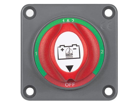 NauticPro.dk | BEP, Batterivælger Afbryder til Panelmontering, 1-2-Begge-Fra, 701-PM (14.452.175), Kompakt, Aftagelig Knap, IP66, 52mm, Rustfri Stål, Stærk ABS-plast, 1 stk.