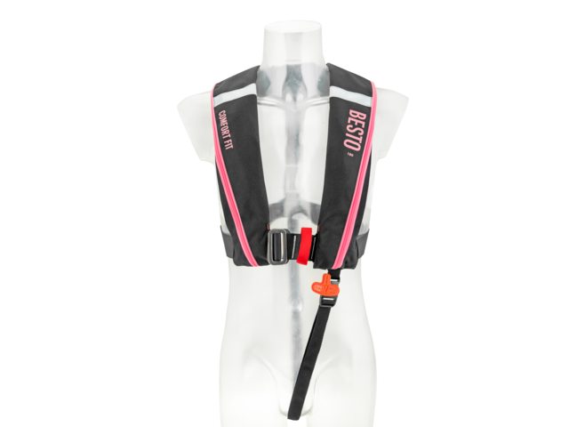 NauticPro.dk | Besto, Oppustelig redningsvest, Comfortfit 180N, Auto/Harness, Sort/Pink (1stk)