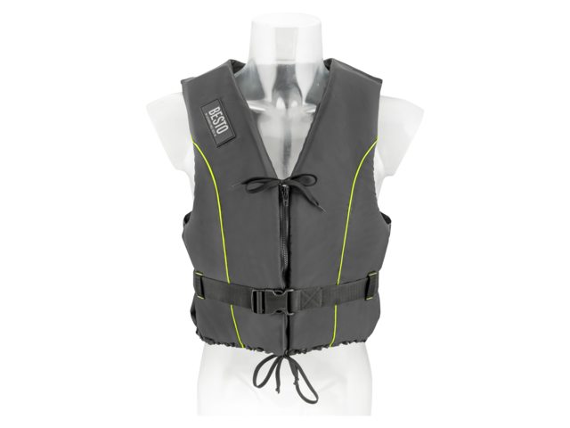 NauticPro.dk | Besto, Svømmevest Dinghy Zipper 50N, XS, 30-40kg, Sort/Gule striber (1stk)