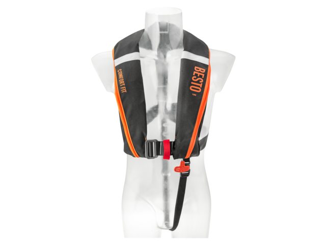 NauticPro.dk | Besto, Comfortfit 180N Oppustelig Redningsvest med Auto/Harness, Sort/Orange