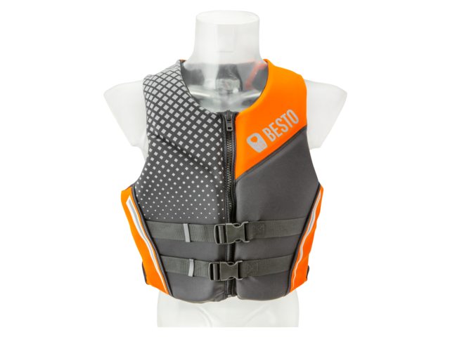 NauticPro.dk | Besto, Redningsvest i Neopren, 40N, Str. XS, 40-50kg, Sort/Grå/Orange, 1 stk