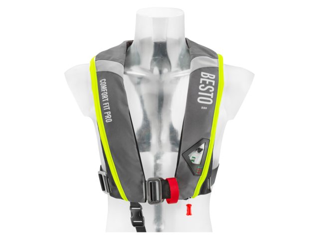 NauticPro.dk | Besto, Oppustelig redningsvest Comfortfit Pro 220N Auto/Harness Antracit/Gul (1stk)