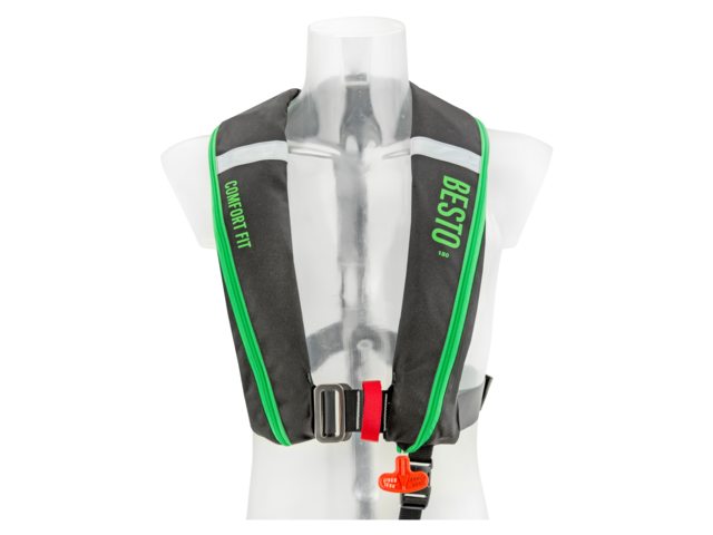 NauticPro.dk | Besto, Oppustelig Redningsvest Comfortfit 180N Auto/Harness, Sort/Grøn, 1 stk.