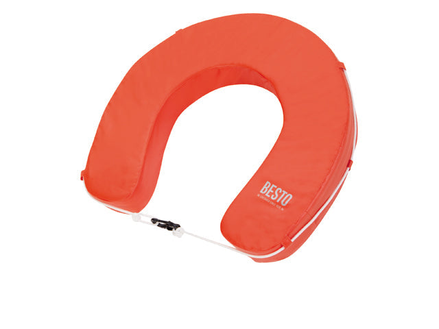 NauticPro.dk | Besto, Hestesko-redningsvest, 55cm x 50cm x 8cm, Orange, Smudsafvisende, Blødt skum, Gribeline med plastkarabinhage