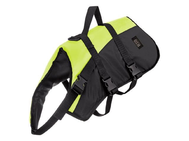 NauticPro.dk | Besto, Hunderedningsvest Deluxe, Hi-Viz Gul/Sort, 2 mavestropper, D-ring, ISO EN 20471