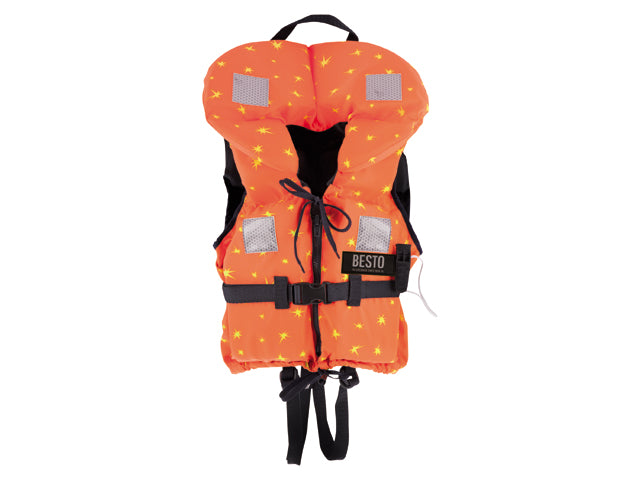 NauticPro.dk | Besto, Redningsvest med skridtgjord, Baby, Orange 30N, 0-15kg, 100% Polyester, Airex Flotation Skum, Justerbar Nexus-lukning, Overholder ISO 12402-4, Signalfløjte (1stk)