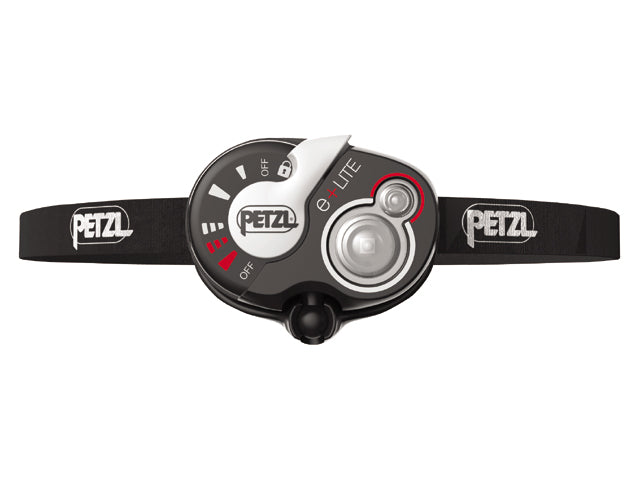 NauticPro.dk | Petzl, E+Lite Pandelampe, 1 stk, ultralet, 30 lumen, hvid og rød lys, strobe lys, fløjte i elastik, vejer 26g, IP X7 vandtæt, 2xCR2032 batterier inkluderet