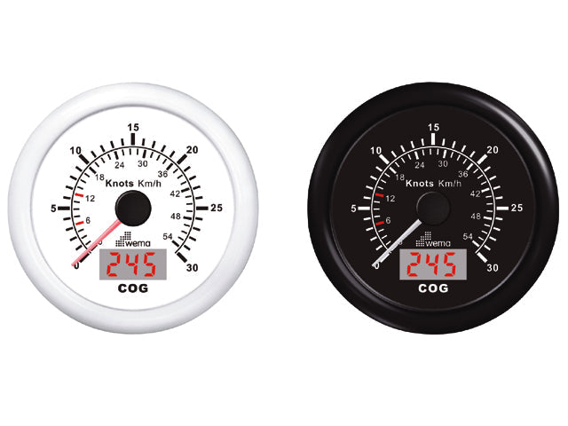 NauticPro.dk | Wema, GPS Speedometer med Analog Hastighedsvisning og Digital Kompasretning, 32-kanals GPS-modtager, IP67, 12/24V, Ø96 mm, Hull Ø85 mm