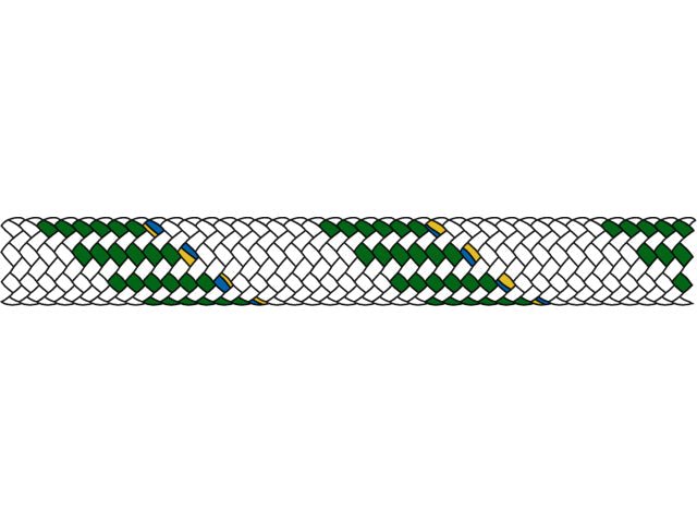 Talamex, Fald og Skøde, Dynamisk Hvid/Grøn, Dyneema®-kerne, Polyester, 100% – Størrelse: 8mm, 200 Meter