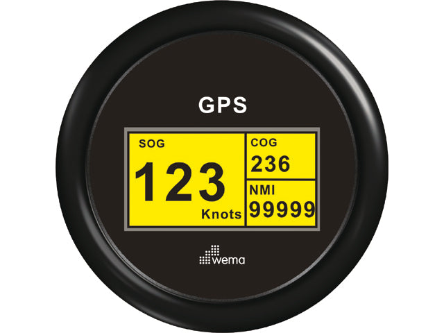 NauticPro.dk | Wema, Digitalt speedometer 32-kanals GPS, Ø 96mm, Sort, IP67, Anti-dug linse, 60 KN/110 KM