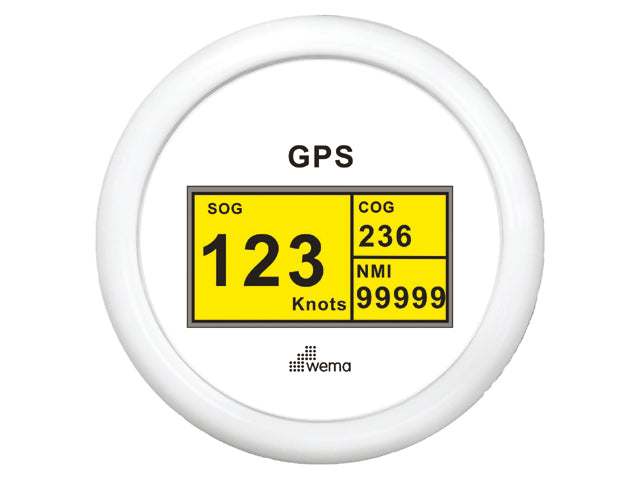 NauticPro.dk | Wema, GPS-digitalt speedometer, SOG COG trip, 60 KN/110 KM, Ø 96mm, Ø 85mm, IP67, LED-baggrundslys, gul/rød, 5m kabel