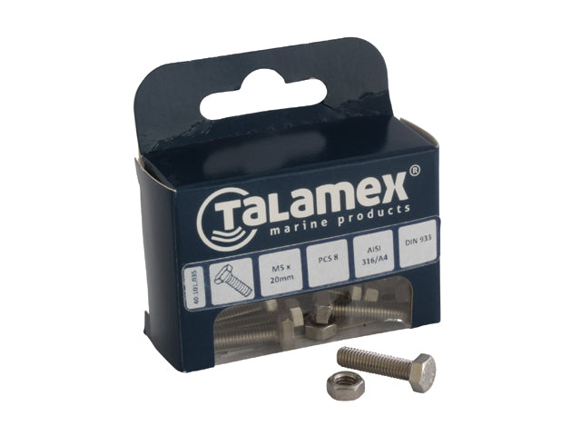 Talamex, Sekskantet Hovedskrue i Rustfrit Stål AISI 316, 589081 – Størrelse: M8x70 MM, 6 Stk