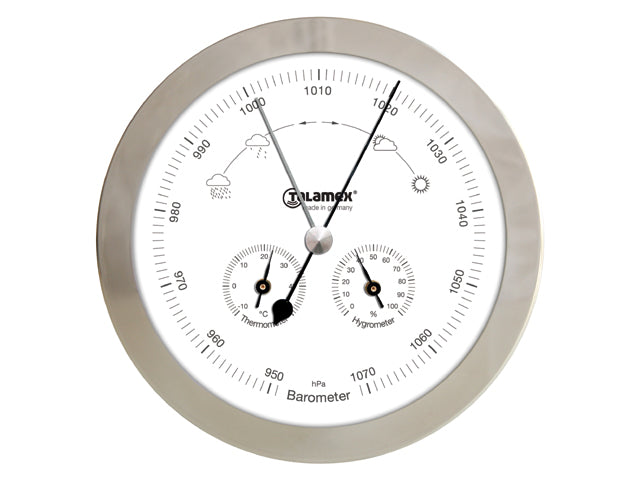 NauticPro.dk | Talamex, Kombineret Barometer/Termometer/Hygrometer, Rustfrit stål, Ø 135 mm glas, Ø 160 mm vægplade, Indendørs/udendørs brug