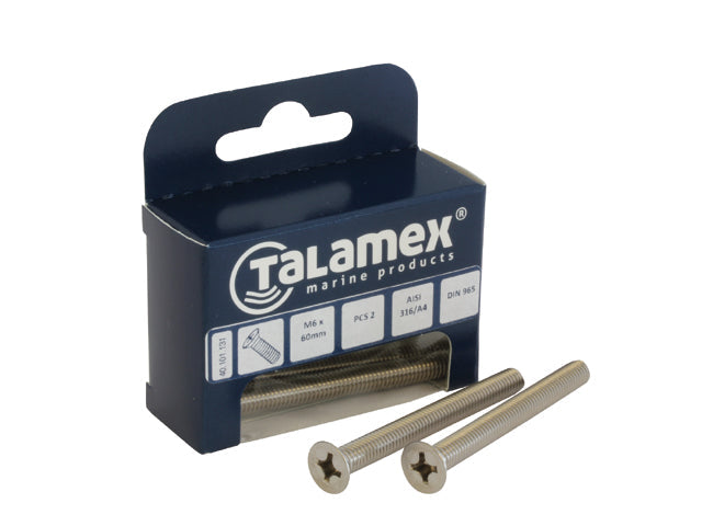 Talamex, Flad Skrue AISI 316, Philipskrue 589081 – Størrelse: M4x60, 6 Stk