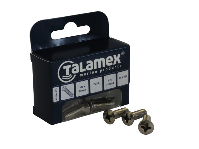 Talamex, Forhøjet Hovedskrue, Rustfrit Stål AISI 316, 589081 – Størrelse: M4x50, 6 Stk