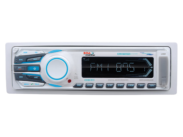 NauticPro.dk | Boss Audio, Marine Radio MR1308UAB, hvid, Single-Din MP3, AM/FM, Bluetooth, USB, AUX, SD, RCA, med fjernbetjening