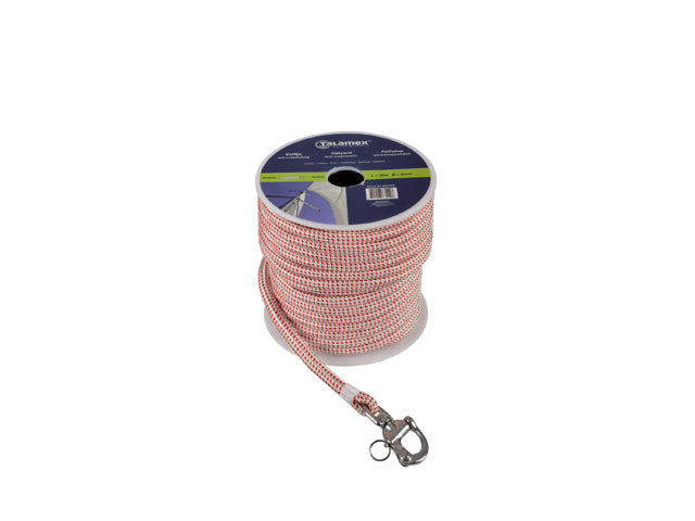 NauticPro.dk | Talamex, Faldliner med SS AISI 316 snapsjækkel, rød/hvid 8 mm 30 m, 100% polyester