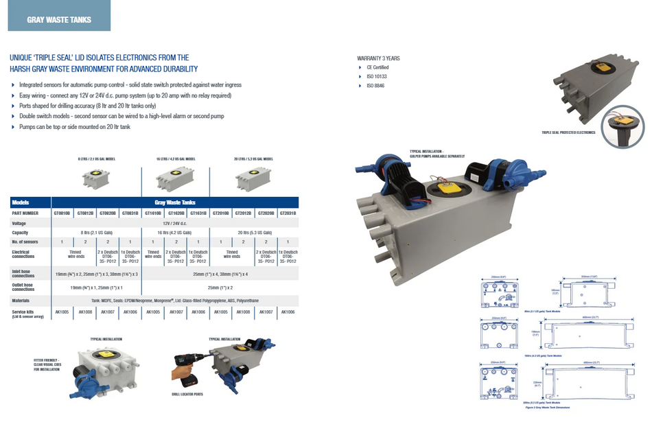 Whale, Spildevandstank GT0810B GWT 8L - 1 sensor